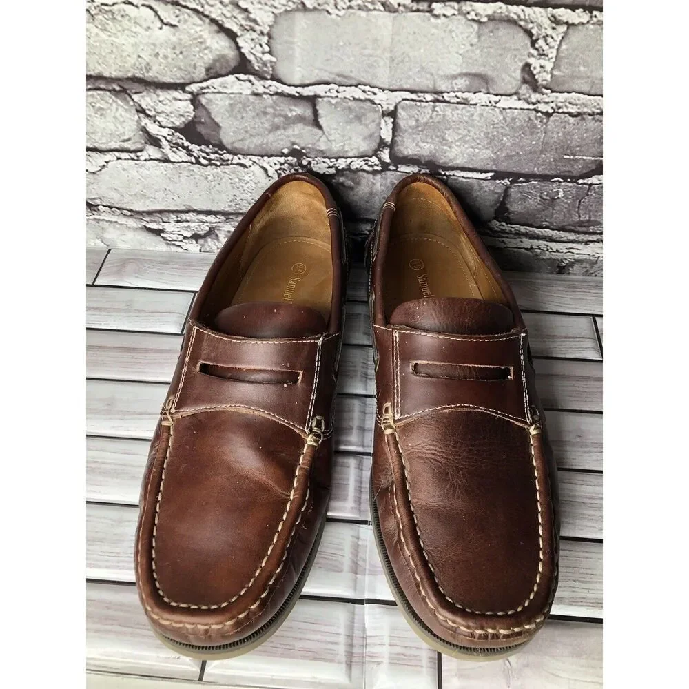 Samuel Windsor Brown Leather Penny Loafers Casual Boat Shoes Men Sz 9.5M US/43EU - Picture 15 of 16